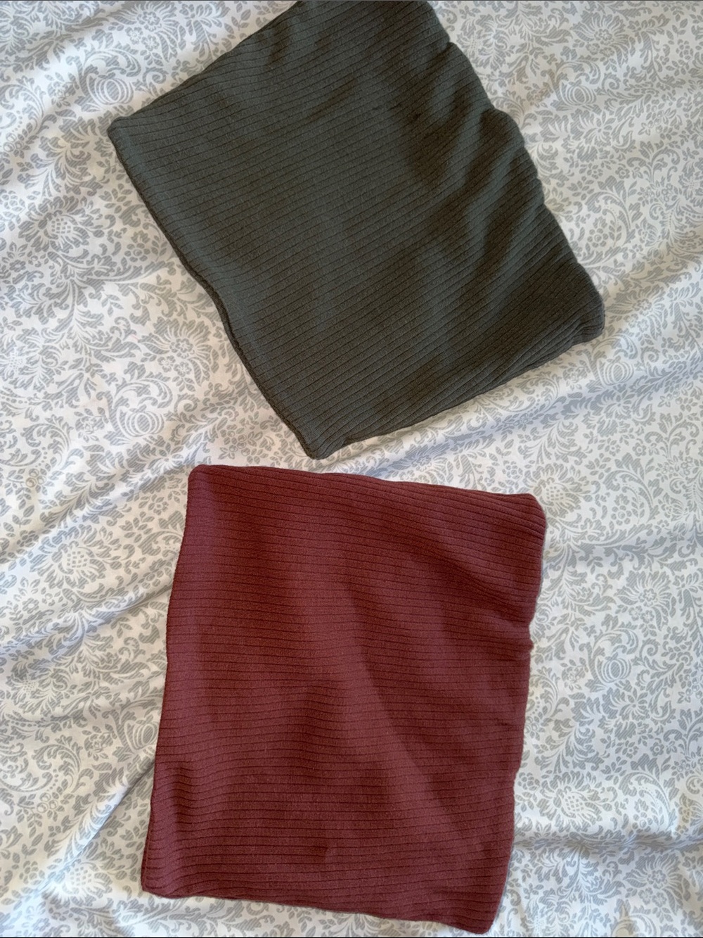 Cotton On Ribbed Crop Tops — Olive & Burgundy